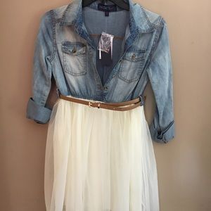 Girls short denim and tulle dress